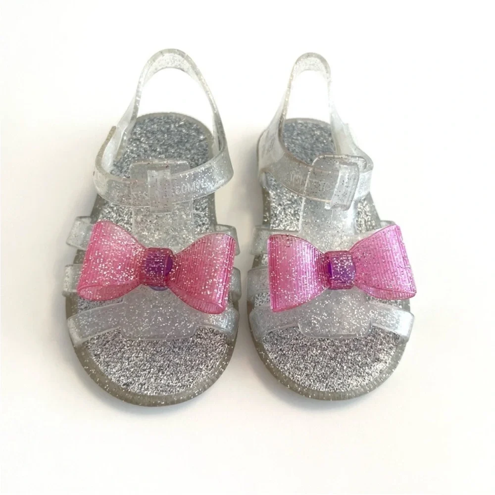 ⚡️4/$20⚡️Garanimals Silver Glitter JELLY Sandals with Pink Bow KIDS Girls Size 5